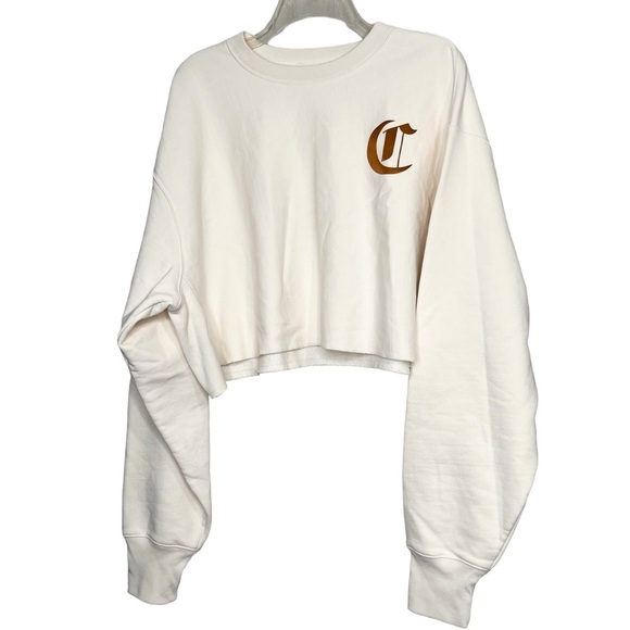Champion Reverse Weave Women's Cream Crop Spellout Activewear Sweatshirt Size XL - Picture 1 of 8